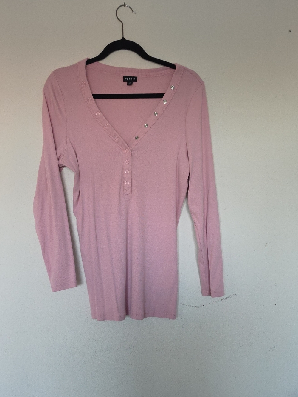 torrid Soft Pink Long-Sleeve Snap V-Neck Henley
